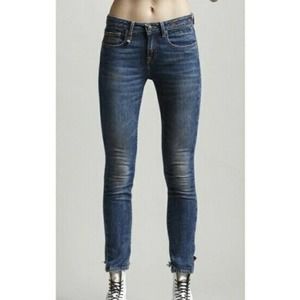 R13 Alison Skinny Jeans Size 25 Emerson Blue Made in Italy Cut Off Back Hem (D